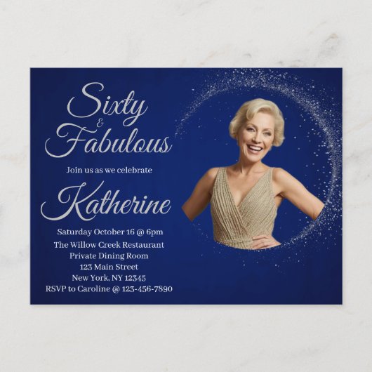 Carte Postale 60 and Fabulous | 60th Birthday Party Photo Navy (Devant)