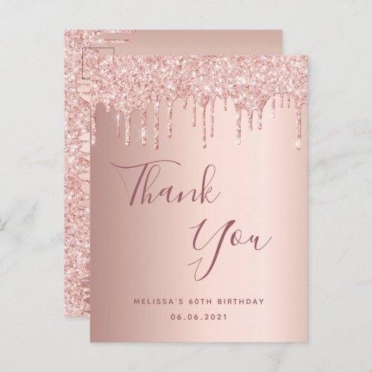 Carte Postale 60e anniversaire 60 gouttes de parties scintillant (Devant / Derrière)