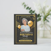Carte Postale 60e anniversaire de la fête Photo Black Gold Invit (Debout devant)