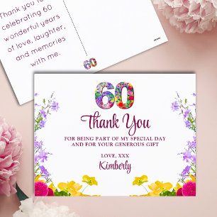 Carte Postale 60e anniversaire floral merci moderne 60 ans fête