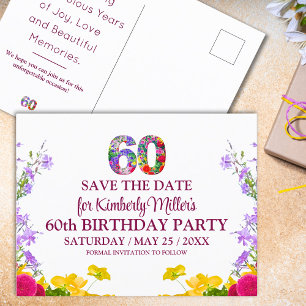 Carte Postale 60e anniversaire floral moderne 60 ans fête
