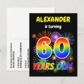 Carte Postale 60e anniversaire - Fun Fireworks, Rainbow Look "60 (Devant / Derrière)