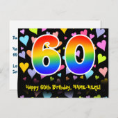 Carte Postale 60e anniversaire : motif coeurs amusants, arc-en-c (Devant / Derrière)