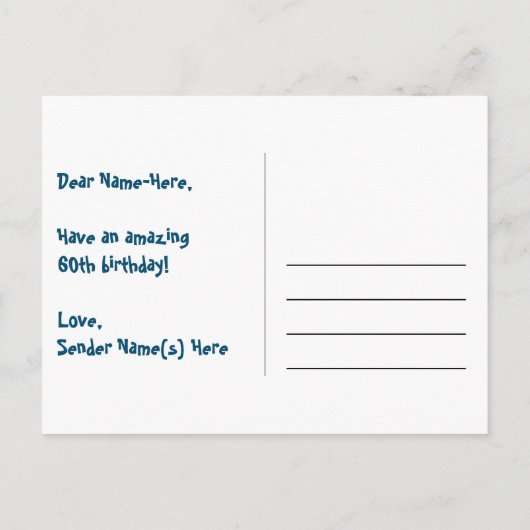 Carte Postale 60e anniversaire : motif coeurs amusants, arc-en-c (Dos)