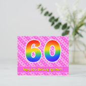 Carte Postale 60e Anniversaire : Rayures roses & Cœurs, Arc-en-c (Debout devant)