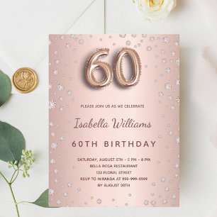 Carte Postale 60e anniversaire rose or diamants roux