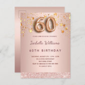 Carte Postale 60e anniversaire rose or rose étoiles script ballo (Devant / Derrière)