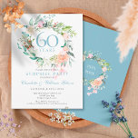 Carte Postale 60e anniversaire Surprise Party Roses Garland<br><div class="desc">Doté d'une délicate guirlande florale d'aquarelle,  ce 60e anniversaire mariage de fête botanique chic et surprenant peut être personnalisé avec vos informations spéciales diamant anniversaire. Au verso,  une guirlande fleurie assortie encadre les dates d'anniversaire en texte blanc élégant sur un arrière - plan bleu diamant. Conçu par Thisisnotme©</div>