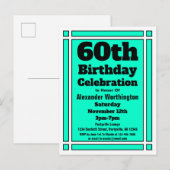 Carte Postale 60e Turquoise simple Invitation d'anniversaire Car (Devant / Derrière)