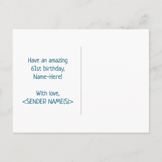 Carte Postale 61e anniversaire : Bold, amusant, simple, arc-en-c (Dos)