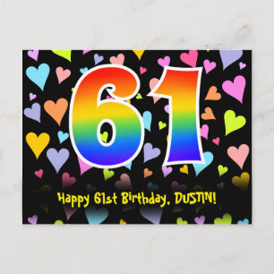 Carte Postale 61e anniversaire : Fun Hearts Motif, Arc en ciel 6