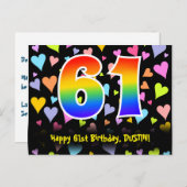 Carte Postale 61e anniversaire : Fun Hearts Motif, Arc en ciel 6 (Devant / Derrière)