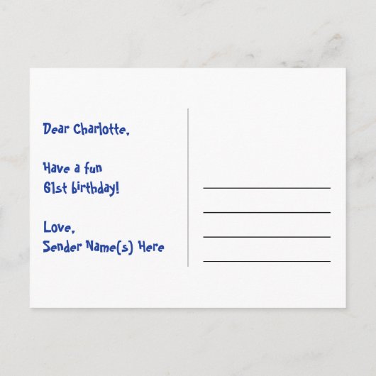 Carte Postale 61e anniversaire : Fun Stars Motif, Rainbow 61, No (Dos)