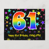Carte Postale 61e anniversaire : Fun Stars Motif, Rainbow 61, No (Devant)