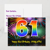 Carte Postale 61e Anniversaire – Motif de feux d'artifice amusan (Devant / Derrière)
