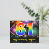 Carte Postale 61e Anniversaire – Motif de feux d'artifice amusan (Debout devant)