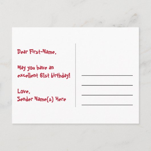 Carte Postale 61e Anniversaire : Rayures roses & Cœurs, Arc-en-c (Dos)