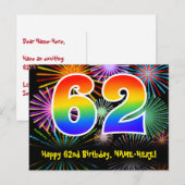 Carte Postale 62e Anniversaire – Motif de feux d'artifice amusan (Devant / Derrière)