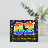 Carte Postale 62e Anniversaire : motif d'étoiles amusantes, arc- (Debout devant)