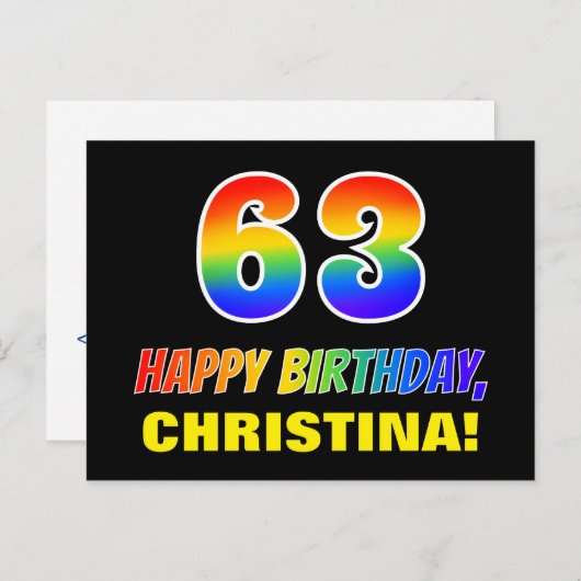 Carte Postale 63e anniversaire : Bold, amusant, simple, arc-en-c (Devant / Derrière)