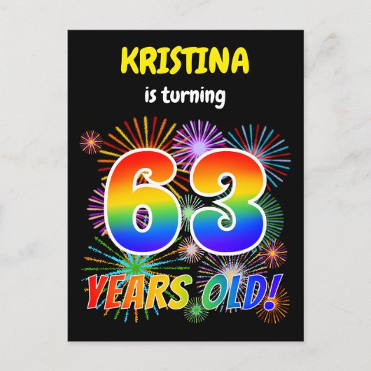 Carte Postale 63e anniversaire - Fun Fireworks, Rainbow Look "63 (Devant)