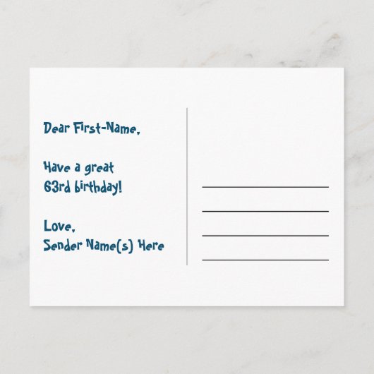 Carte Postale 63e anniversaire : Fun Hearts Motif, Arc-en-ciel 6 (Dos)