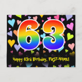 Carte Postale 63e anniversaire : Fun Hearts Motif, Arc-en-ciel 6 (Devant)