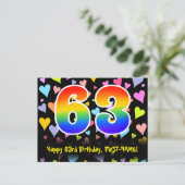 Carte Postale 63e anniversaire : Fun Hearts Motif, Arc-en-ciel 6 (Debout devant)
