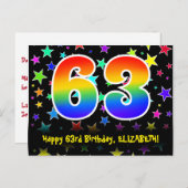 Carte Postale 63e anniversaire : Fun Stars Motif, Arc-en-ciel 63 (Devant / Derrière)