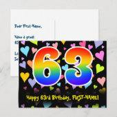 Carte Postale 63e anniversaire : motif de cœurs amusants, arc-en (Devant / Derrière)