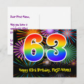 Carte Postale 63e Anniversaire – Motif de feux d'artifice amusan (Devant / Derrière)