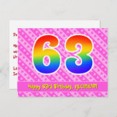 Carte Postale 63e anniversaire : Pink Stripes & Hearts, Arc en c (Devant / Derrière)