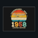 Carte Postale 64 ans Incroyable depuis 1958 Cadeau d'anniversair<br><div class="desc">Conception d'anniversaire pour quiconque dont l'horoscope dit difficile et têtu Mais totalement digne de porter avec fierté au travail,  à l'école,  parfait pour aller avec des shorts,  des leggings ou des jeans pour un look décontracté mais tendance</div>