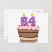 Carte Postale 64 ans sur le gâteau d'anniversaire (Devant / Derrière)