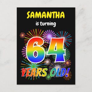 Carte Postale 64e anniversaire - Fun Fireworks, Rainbow Look "64