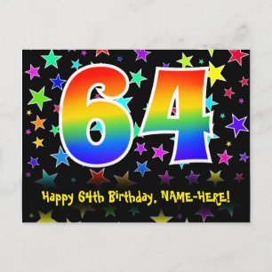 Carte Postale 64e anniversaire : Fun Stars Motif, Rainbow 64, No
