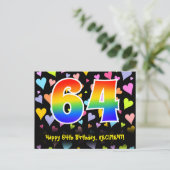 Carte Postale 64e Anniversaire : Motif de cœurs amusants, Arc-en (Debout devant)