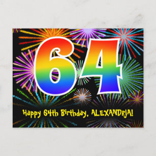 Carte Postale 64e Anniversaire – Motif de feux d'artifice amusan
