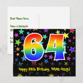 Carte Postale 64e Anniversaire : motif d'étoiles amusantes, arc- (Devant / Derrière)