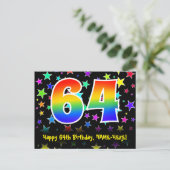 Carte Postale 64e Anniversaire : motif d'étoiles amusantes, arc- (Debout devant)