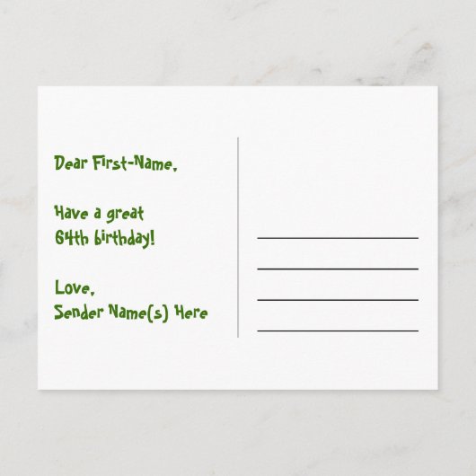 Carte Postale 64e Anniversaire : Rayures roses & Cœurs, Arc-en-c (Dos)