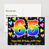 Carte Postale 65e anniversaire : motif coeurs amusants, arc-en-c (Devant / Derrière)