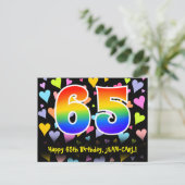 Carte Postale 65e anniversaire : motif coeurs amusants, arc-en-c (Debout devant)