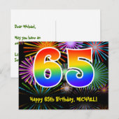 Carte Postale 65e Anniversaire – Motif de feux d'artifice amusan (Devant / Derrière)