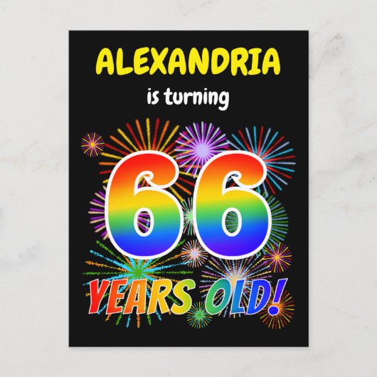 Carte Postale 66e anniversaire - Fun Fireworks, Rainbow Look "66 (Devant)