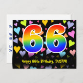 Carte Postale 66e anniversaire : motif coeurs amusants, arc-en-c (Devant / Derrière)