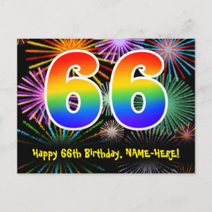 Carte Postale 66e Anniversaire – Motif de feux d'artifice amusan
