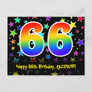 Carte Postale 66e Anniversaire : motif d'étoiles amusantes, arc-