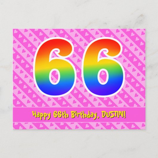 Carte Postale 66e anniversaire : Pink Stripes & Hearts, Arc en c (Devant)