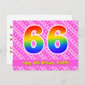 Carte Postale 66e Anniversaire : Rayures roses & Cœurs, Arc-en-c (Devant / Derrière)
